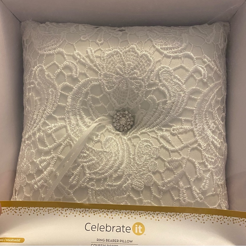 Celebrate it. Ring bearer pillow. New in box.